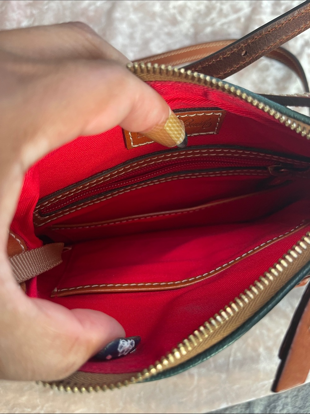 Dooney & Bourke Forest Green Pebble Leather Crossbody with Brown Trim - Picture 4 of 7